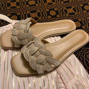 A New Day Tan Rhinestone Slide Sandals